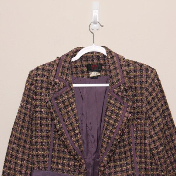Vintage True Meaning Blazer Jacket Size Large Open front Plaid Peplum - Picture 3 of 10